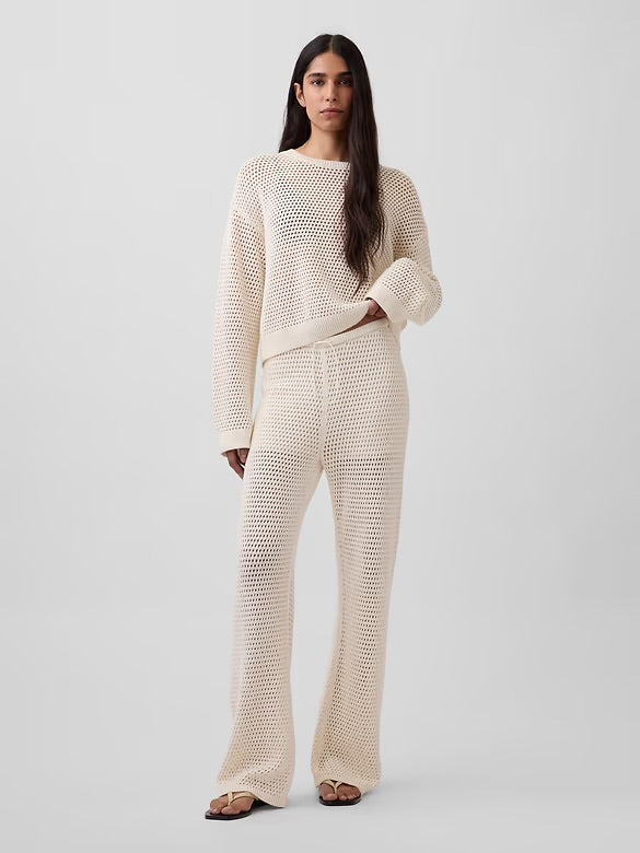 Gap Cotton Crochet Sweater Pants in Ivory Frost - Large