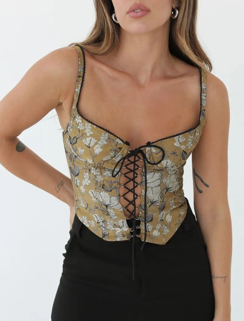 Rumored Yellow Floral Corset Tank - Large