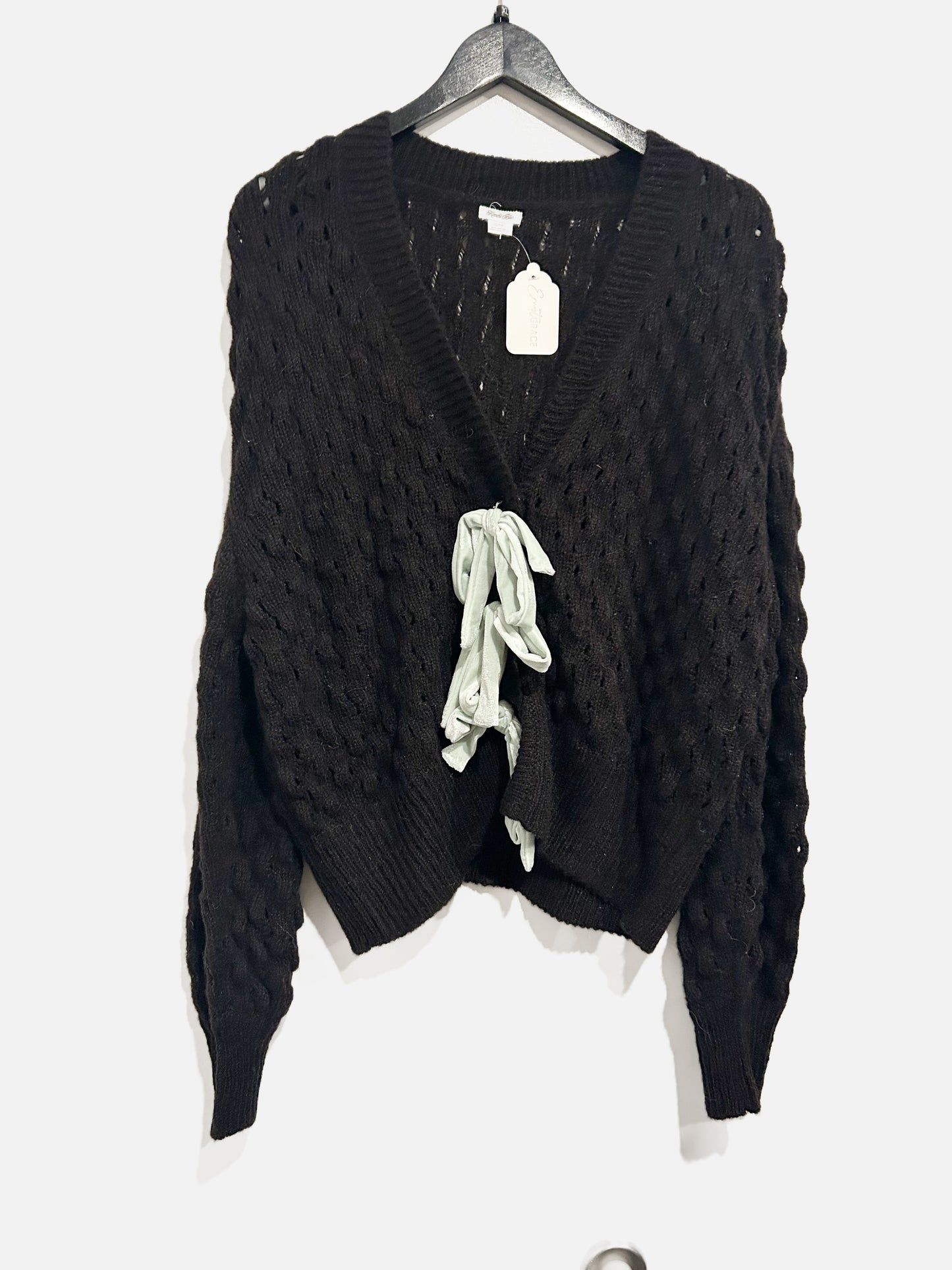 Kimchi Blue Black Cable Knit Bow Cardigan - XL