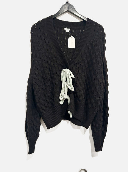 Kimchi Blue Black Cable Knit Bow Cardigan - XL