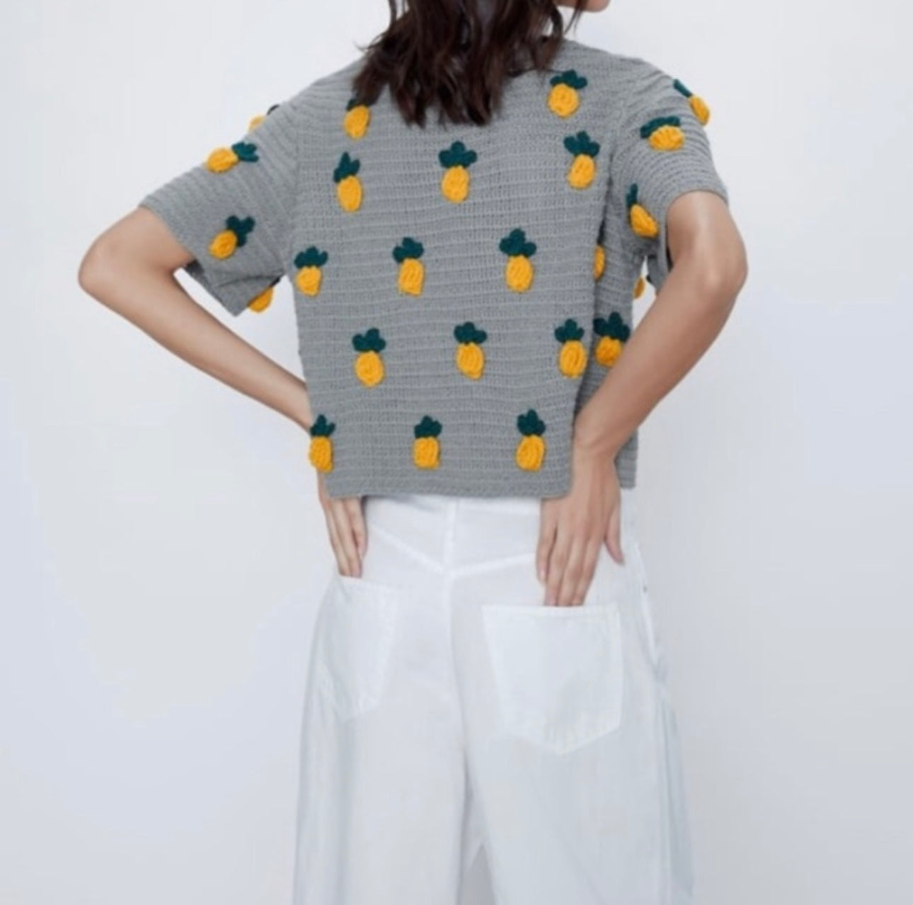 Zara Pineapple Short Sleeve Sweater- Small