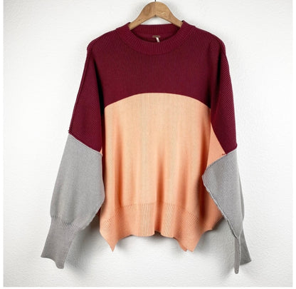 Free People Easy Street Colorblock Sweater in Peach Combo - XS