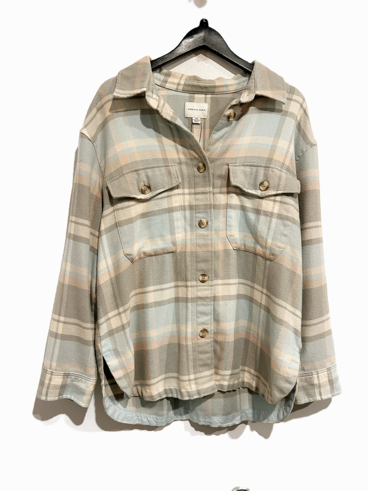 American Eagle Oversize Plaid Shirt Jacket in Blue - Large