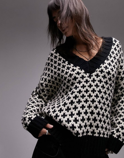 Topshop Black and White Chunky Knit Sweater - Small