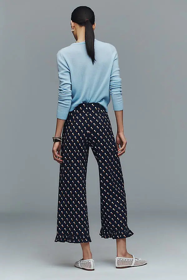 NWT Anthropologie Maeve Colette Cropped High Rise Wide Leg Trousers in Blue Dot - 32T