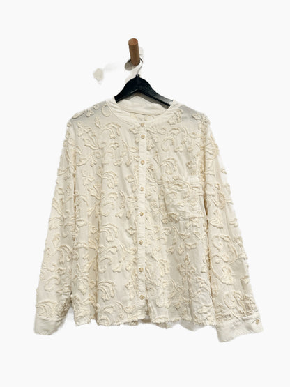 Anthropologie The Whitney Embroidered Trapeze Button Down in Ivory - XL