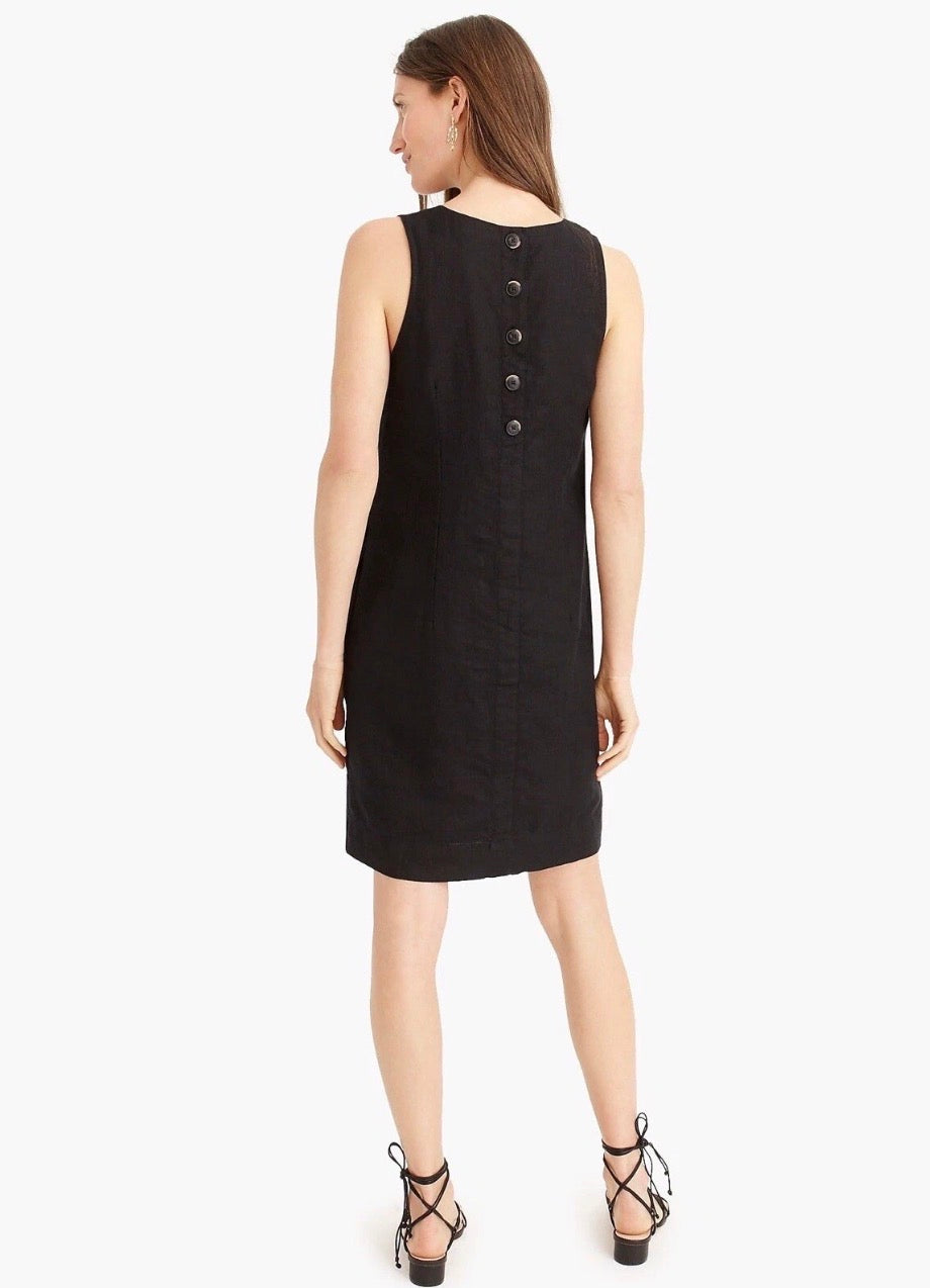 J. Crew Black Button-Back Linen Dress - XS