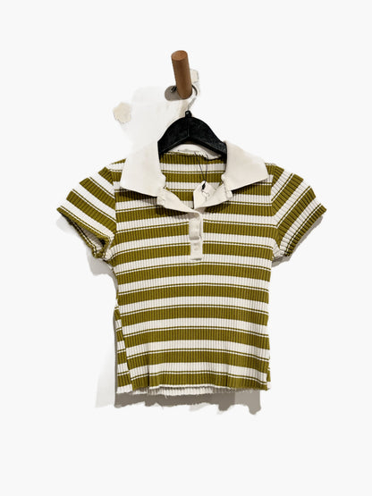 Zara Green Ribbed Stripe Polo Top - Medium