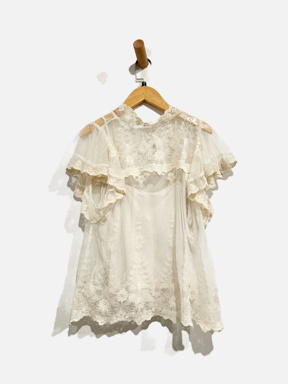 Anthropologie White Lace SS Blouse - Medium