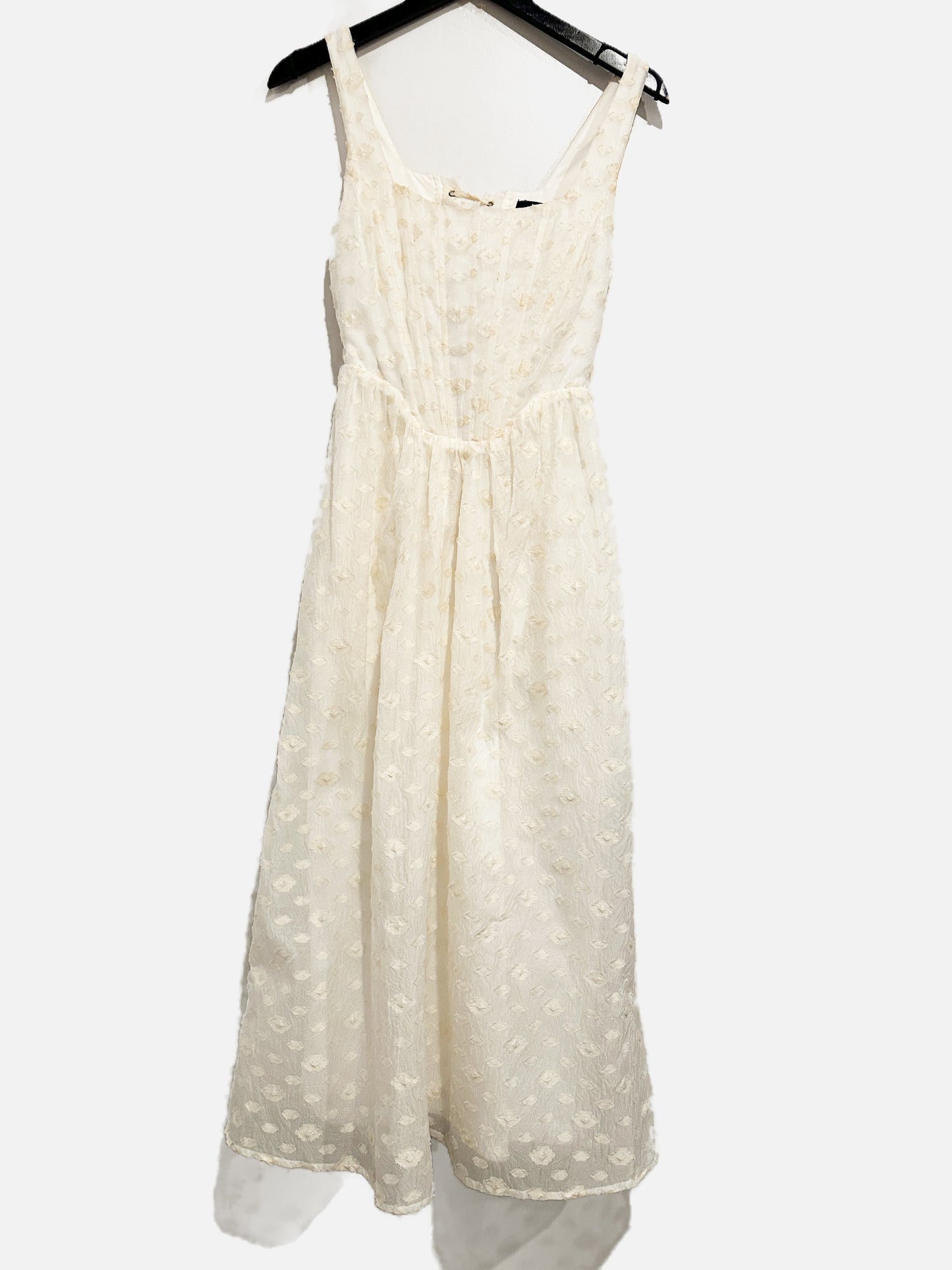 Lulus Immaculate Elegance Cream Jacquard Lace-Up Midi Dress - XS