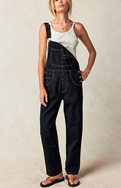 Free People Ziggy Black/Blue Overalls - Small