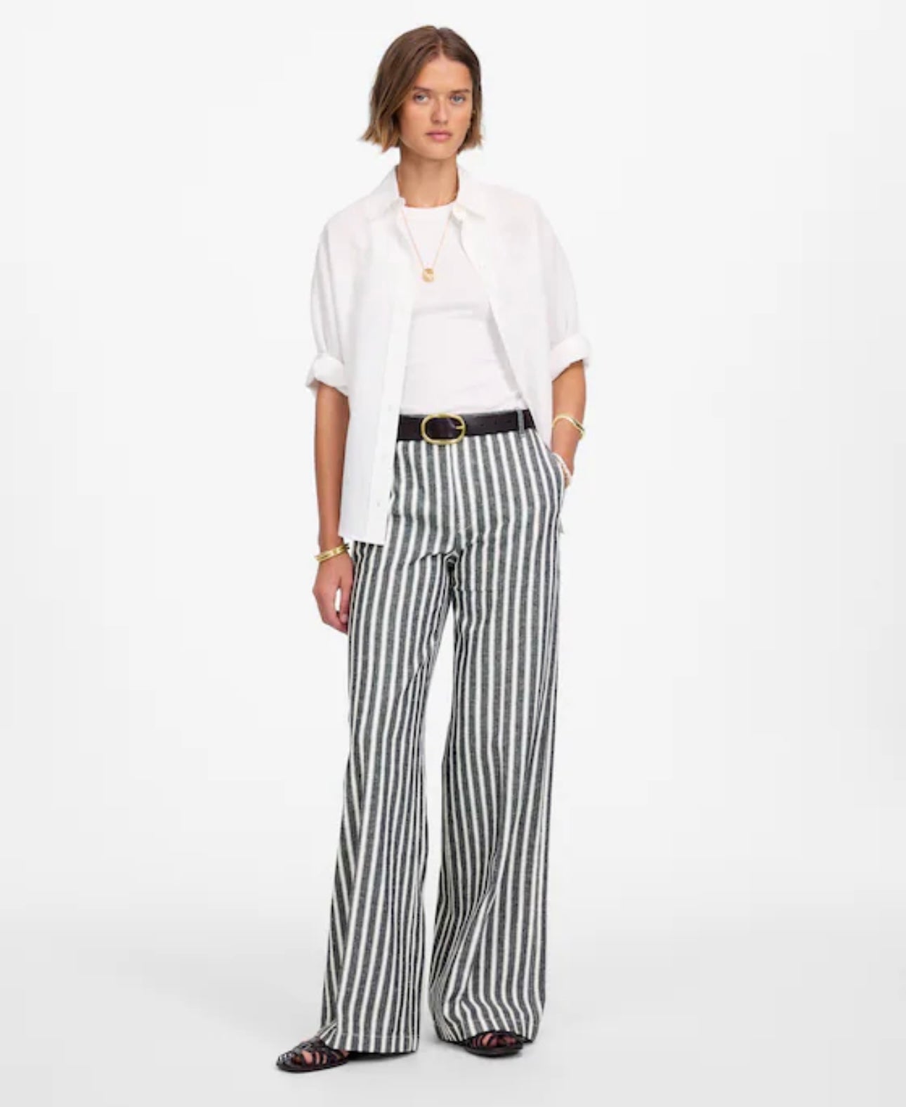 Madewell Blue and White Stripe the Zoe Relaxed Wide Leg Pants - 12