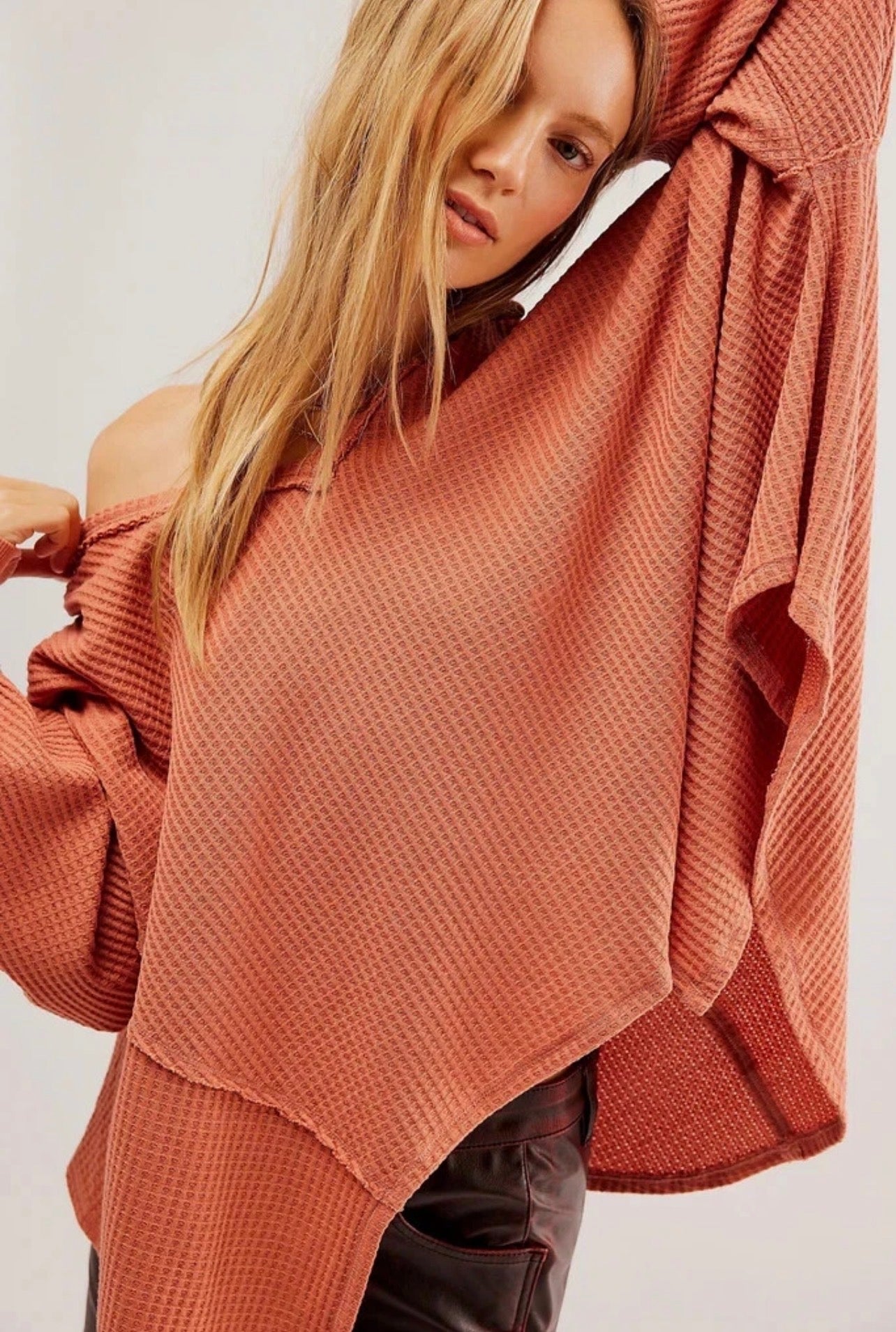 Free People Coraline Oversized Thermal Top in Autumn Glaze - Small