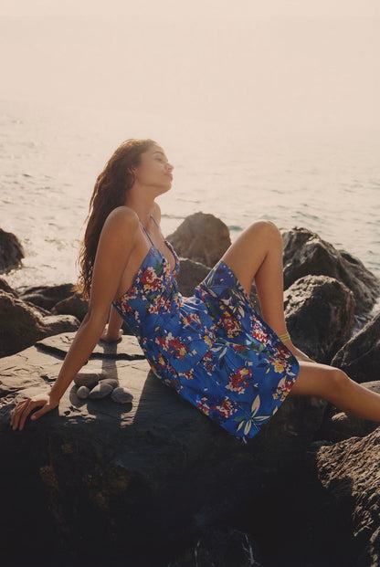 Anthropologie Emily Halter Mini Dress in Blue Pattern - Small