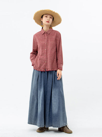 Buykud Red Gingham Linen Blend Button Down - Medium