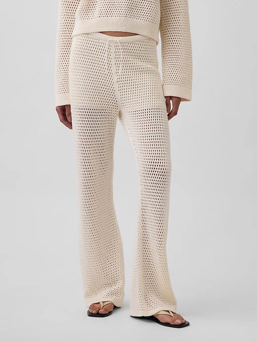 Gap Cotton Crochet Sweater Pants in Ivory Frost - Large