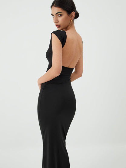 Commense Black Backless Midi Dress - Small