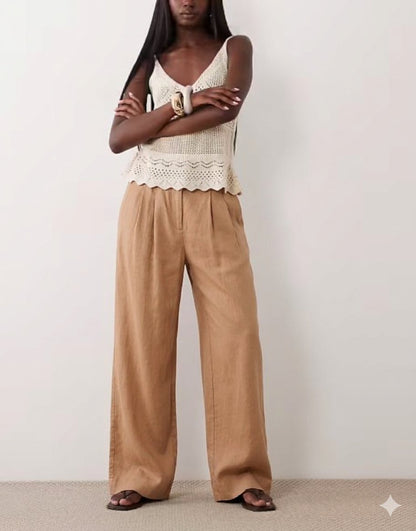 Abercrombie & Fitch Tan Linen Blend Wide Leg Pants - Small