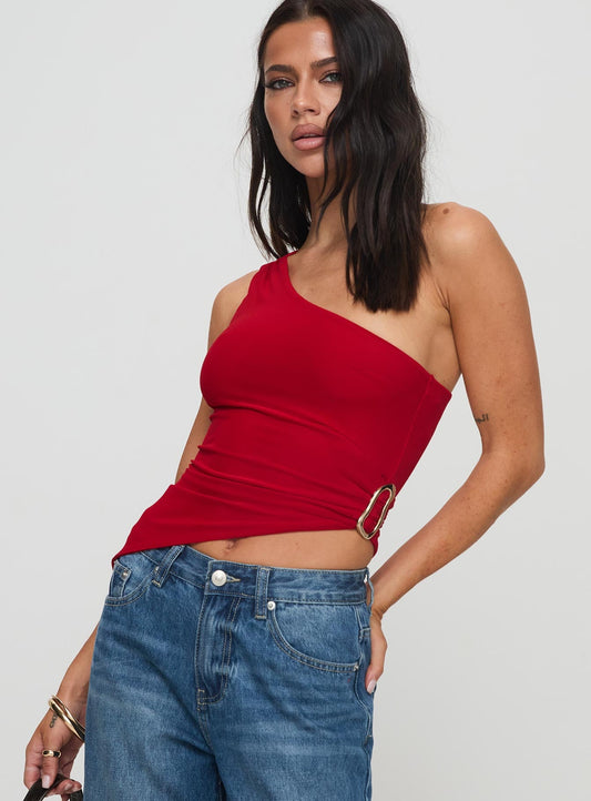 Princess Polly Machiatto One Shoulder Top in Red - 8
