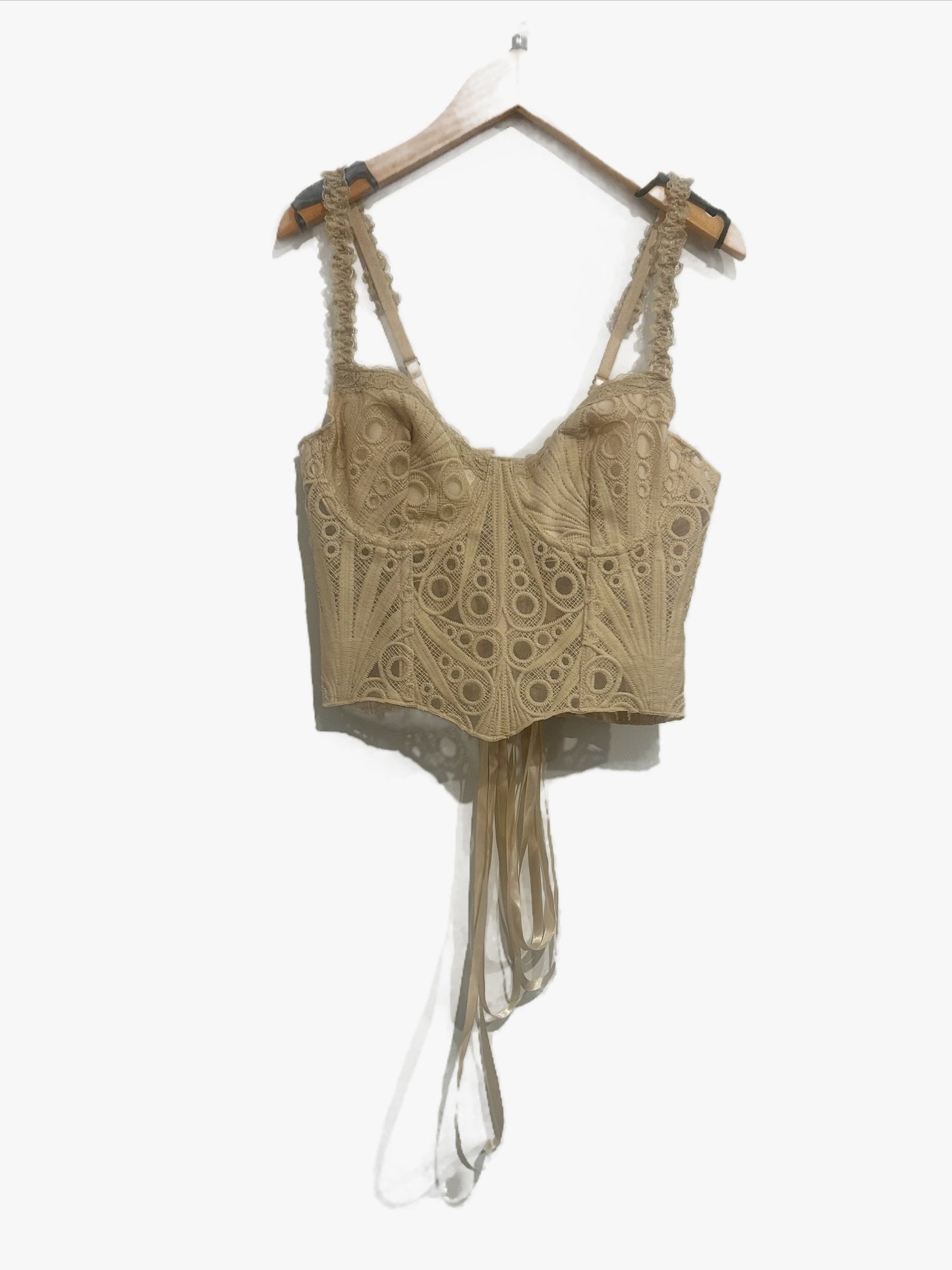 NWT Micas Lace Trim Bustier Corset Tie-Back Cami Top in Khaki - Medium