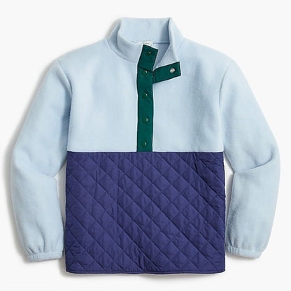 J.Crew Factory Blue Quilted Sherpa Half-Zip Pullover - Medium