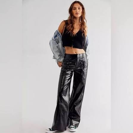 Free People Black Patent Leather Pants - 6