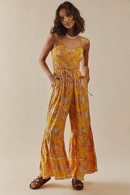 Free People Yellow Floral Jumpsuit - Small
