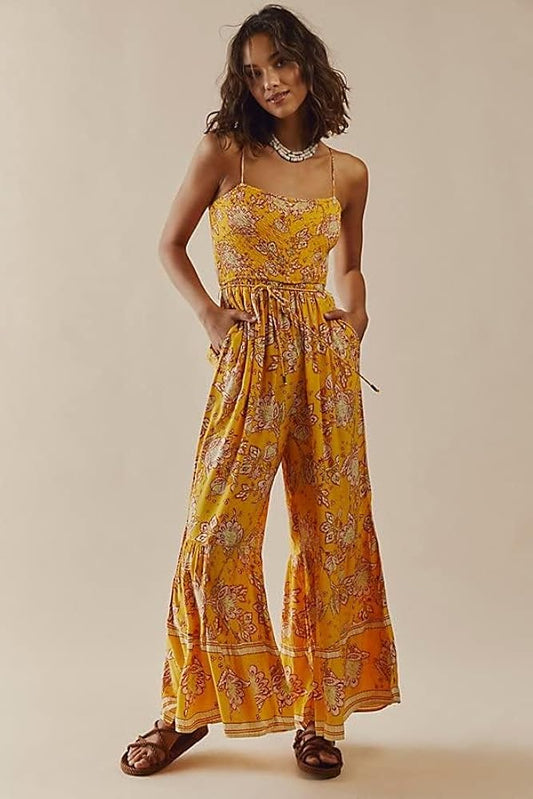 Free People Yellow Floral Jumpsuit - Small