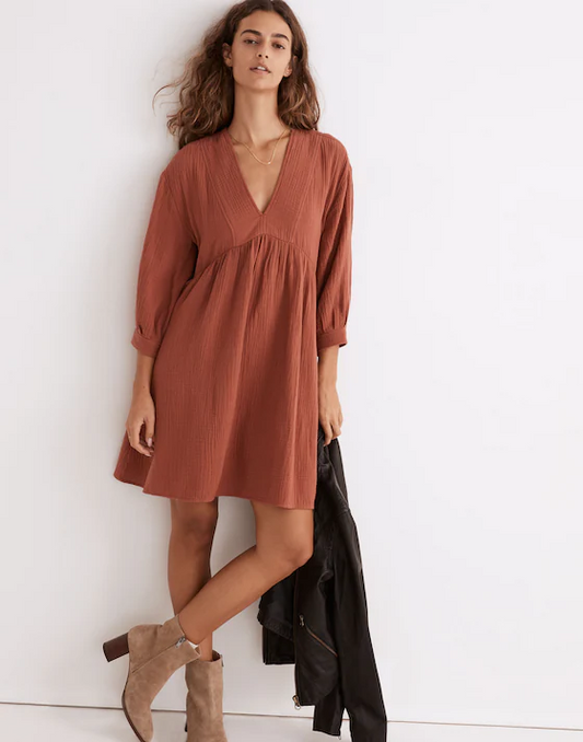 Madewell Light Spun V-Neck Red Gauzy Mini Dress - XL
