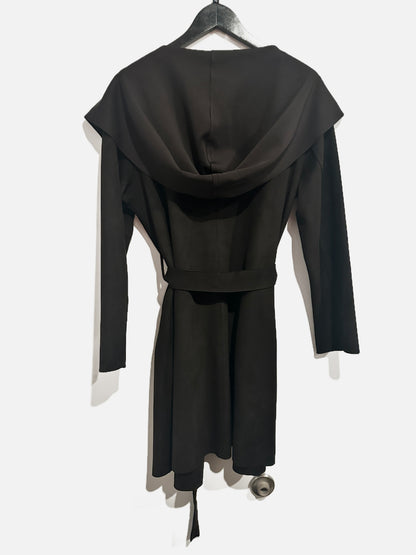 Zara Hooded Black Cardigan Coat - Large