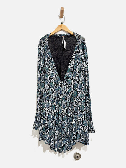 Free People Black and Green Floral Mini Dress - Small