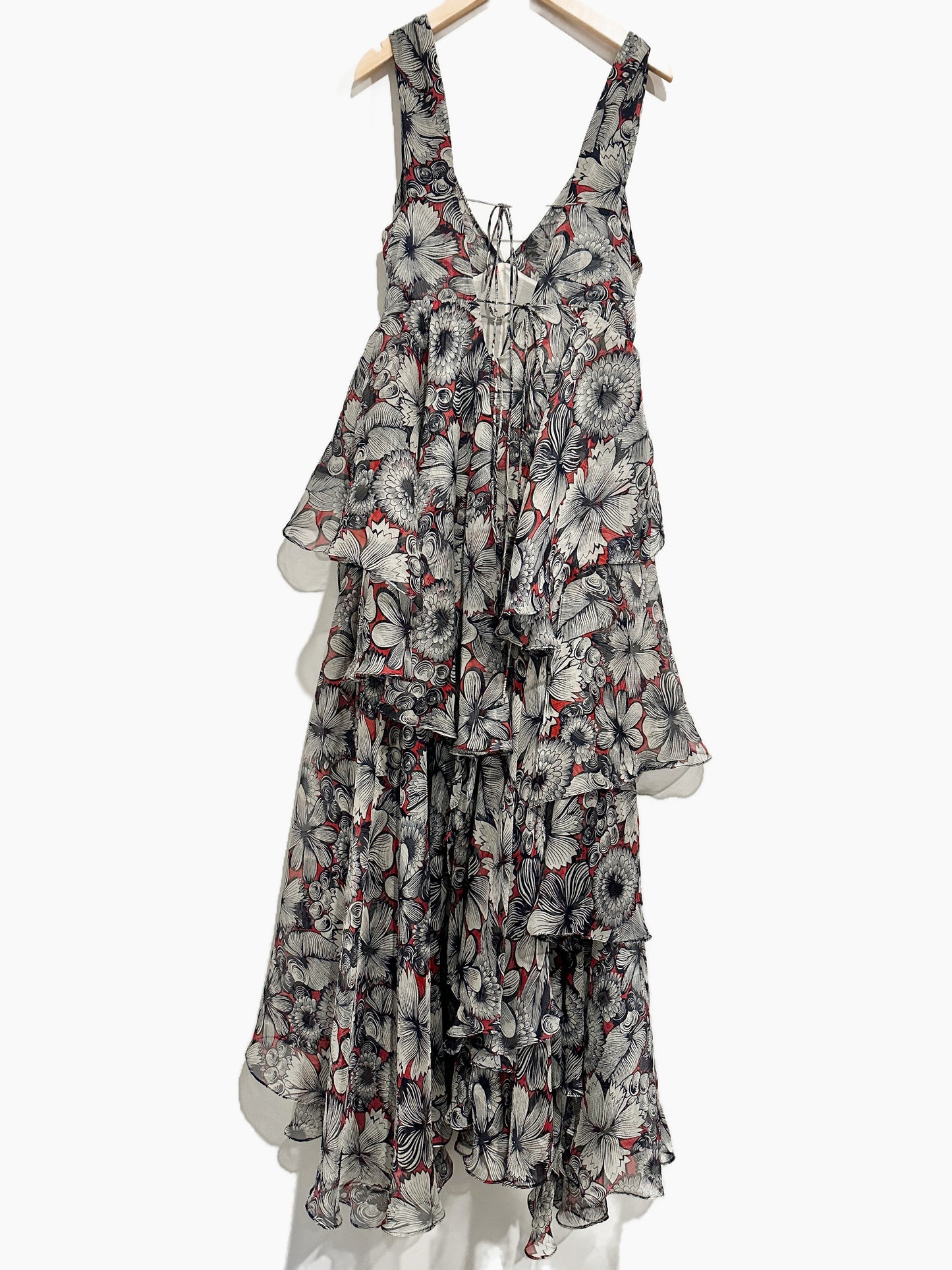 Jorya Red, White & Blue Floral Ruffle Dress