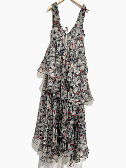 Jorya Red, White & Blue Floral Ruffle Dress