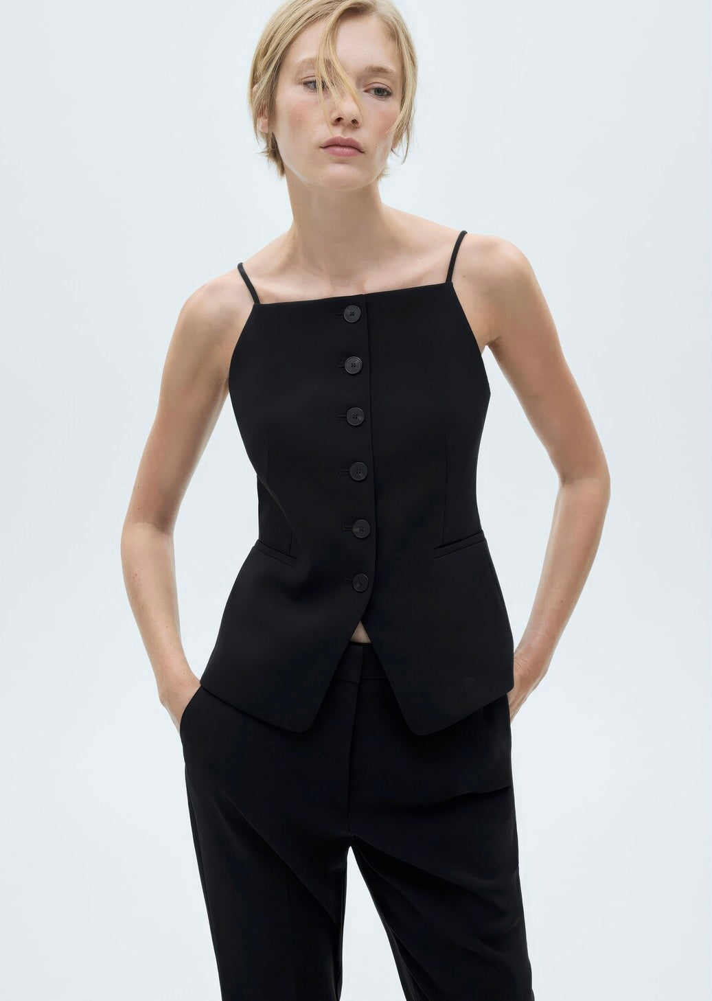 Nicole Miller Black Square Neck Vest - Medium