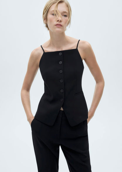 Nicole Miller Black Square Neck Vest - Medium
