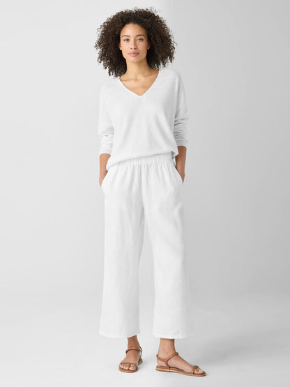 Eileen Fisher White Linen Wide Leg Pants - XS