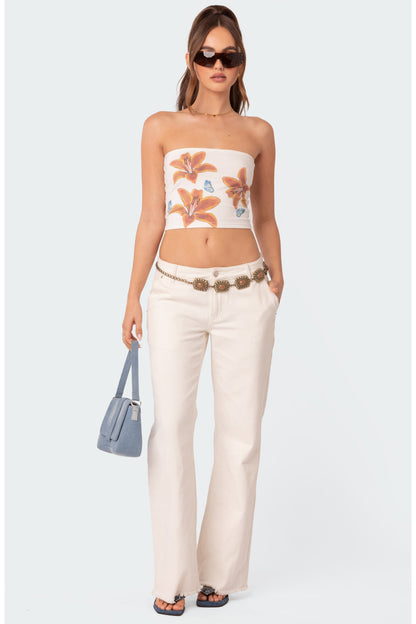 Edikted Tiger Lily Print Cotton Tube Top - Small