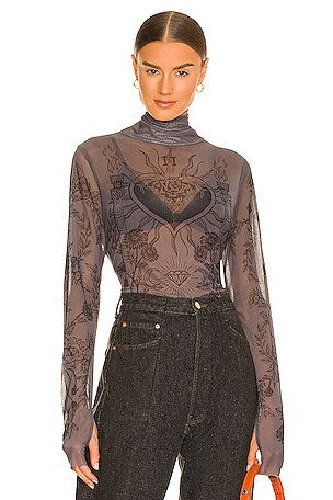 AFRM Zadie Mesh Turtleneck in Noir Tarot Card - Large