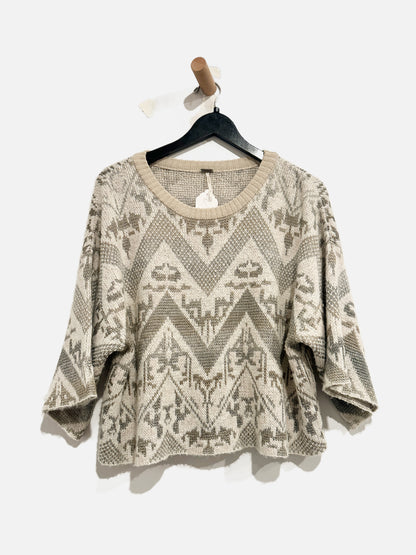 Free People Gray and Cream SS Sweater - Small