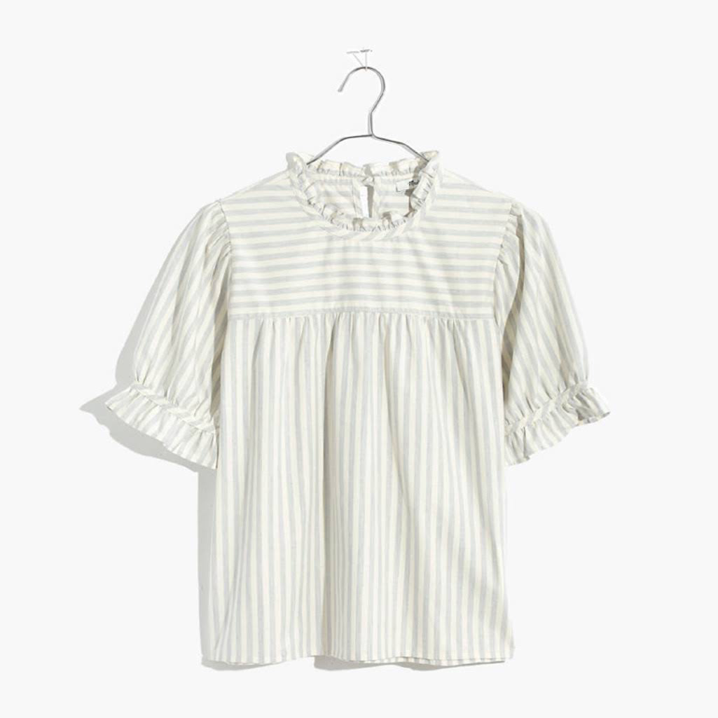 Madewell Blue and White Ruffle Blouse - Small