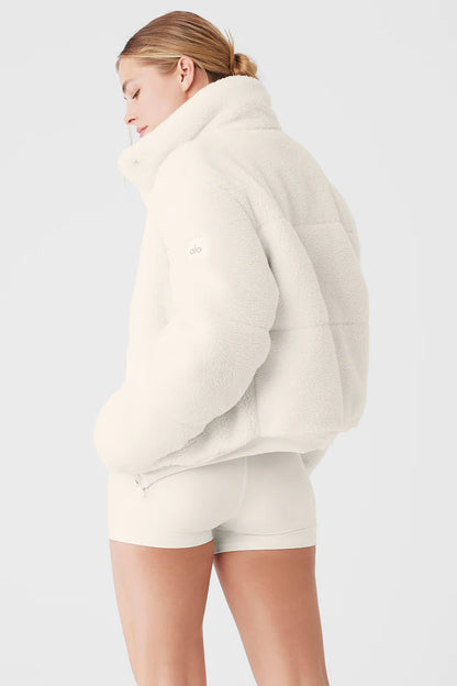 Alo Sherpa Snow Angel White Shearling Puffer - Small