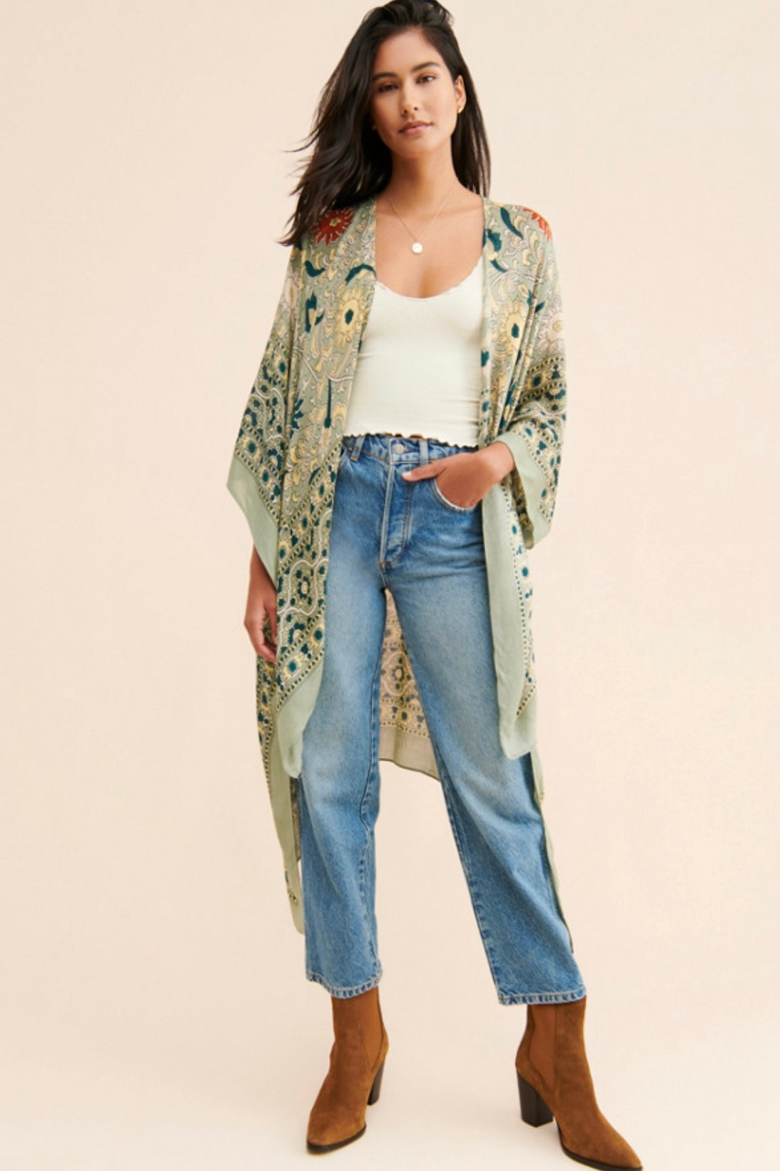 Free People Magic Dance Blue Patterned Kimono - 0S