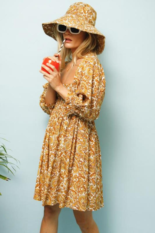 Faithfull the Brand Yellow Paisley Print Mini Dress - XS