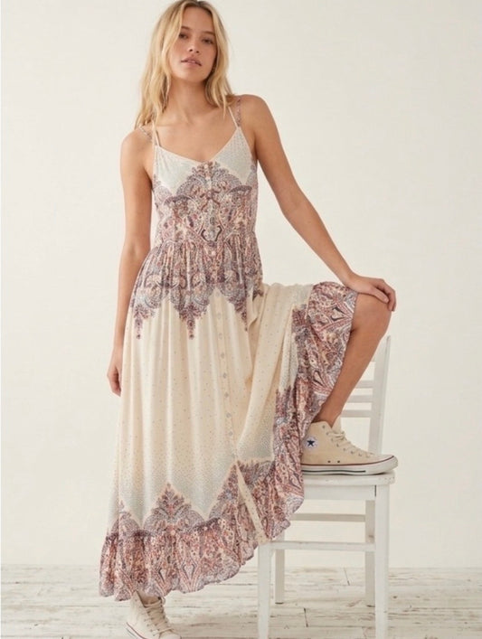 Free People Be My Baby Maxi Dress in Ivory Combo - Medium