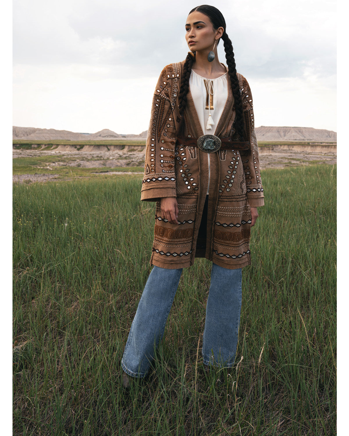 Shyanne Brown Embroidered Duster - Medium