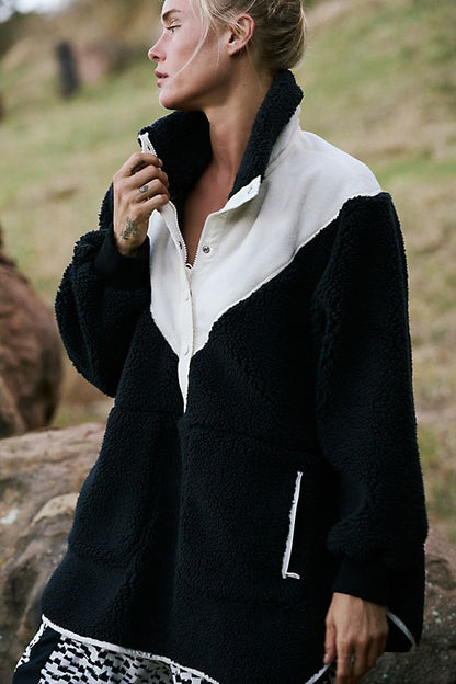 Free People Movement Fall To Rise Fleece Quarter Snap in Black Combo - Medium