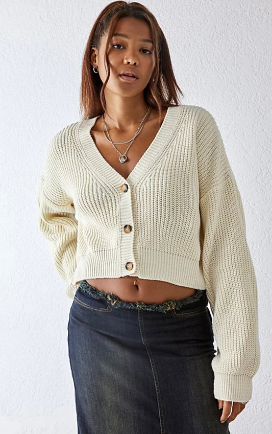 Urban Outfitters White Cropped Cardigan - Medium