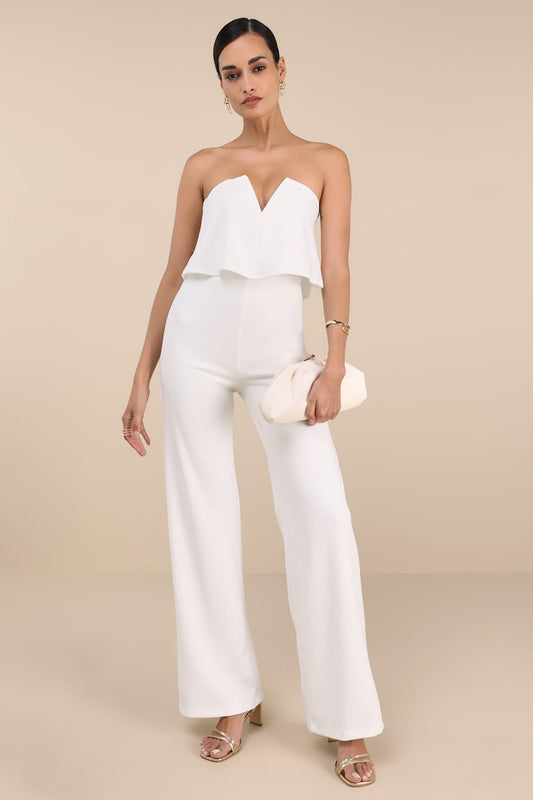 Lulus Power of Love White Strapless Jumpsuit - Large
