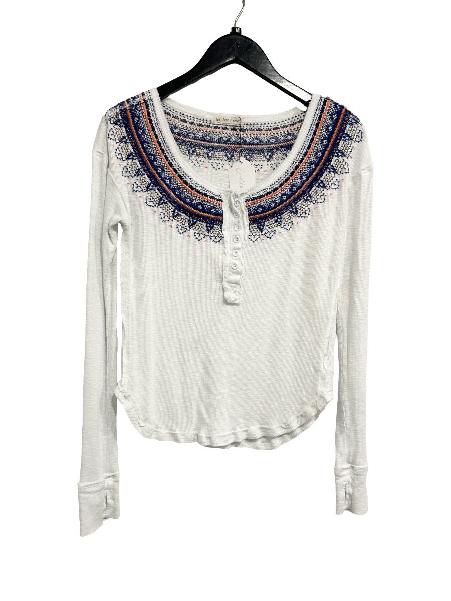 Free People Fair Isle Embroidered Thermal Henley in White - Small