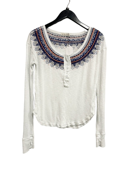Free People Fair Isle Embroidered Thermal Henley in White - Small
